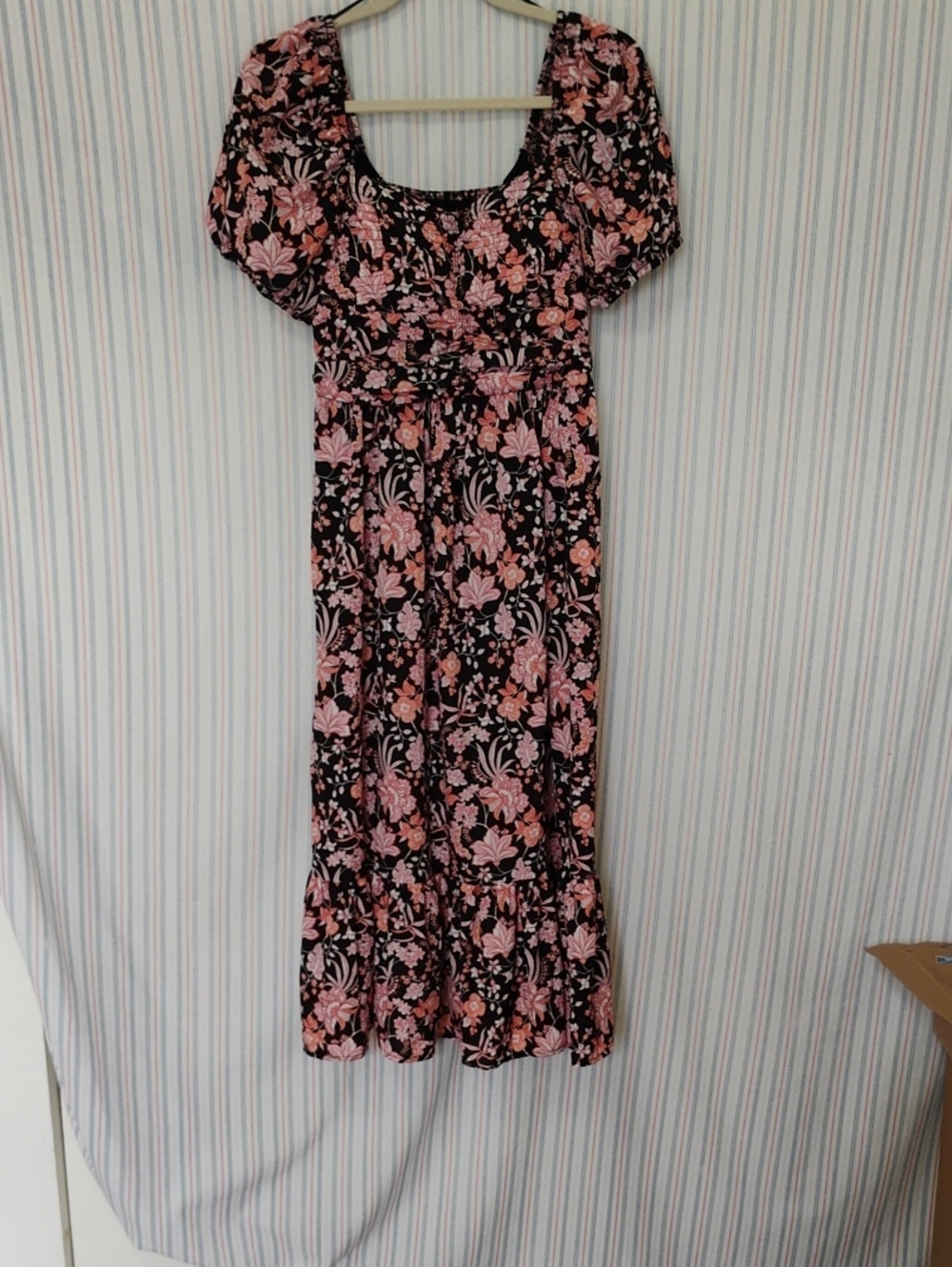 Maurices Women's Black With Pink, Coral, & White Floral Print  Maxi Dress